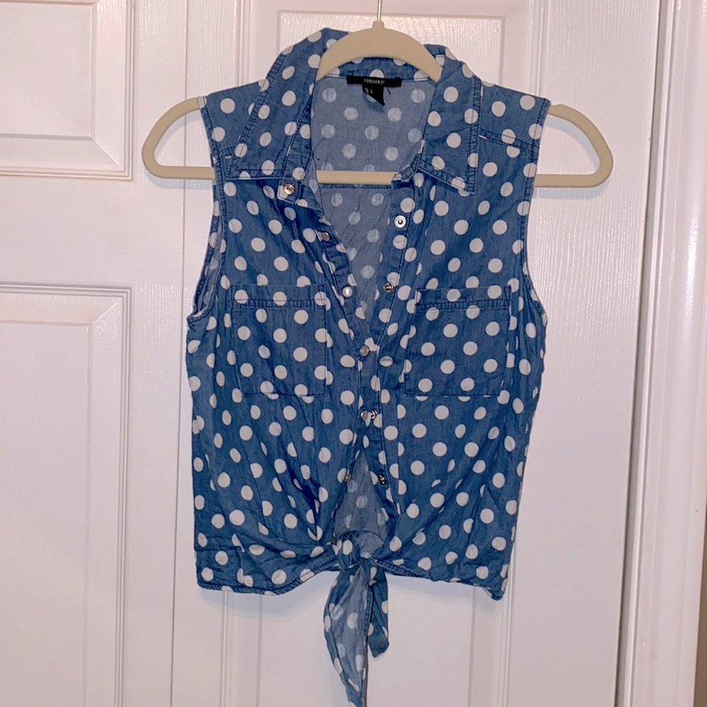 Forever 21 Polka Dot Tie Up Crop Top